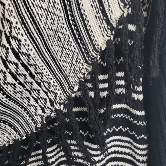 Peck & Peck Collection Black and White Fringed Collared Open Front Cardigan Sz L - Picture 7 of 10